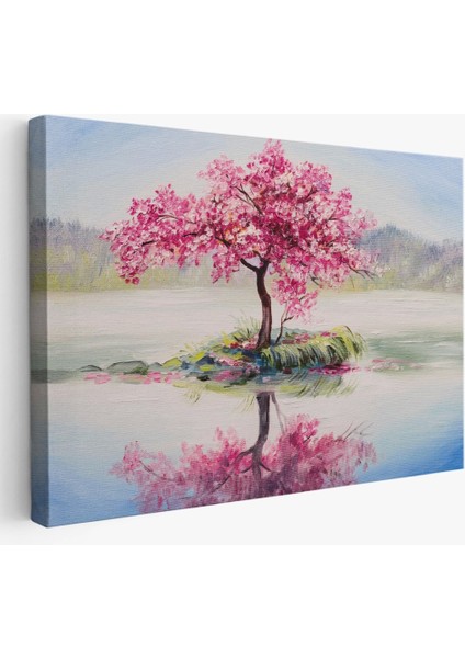- Gölde Sakura Ağacı Yağlıboya Görünüm Kanvas Duvar TABLOSU-3494 fiyatları