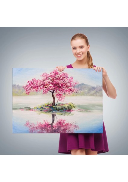 - Gölde Sakura Ağacı Yağlıboya Görünüm Kanvas Duvar TABLOSU-3494 fırsatları