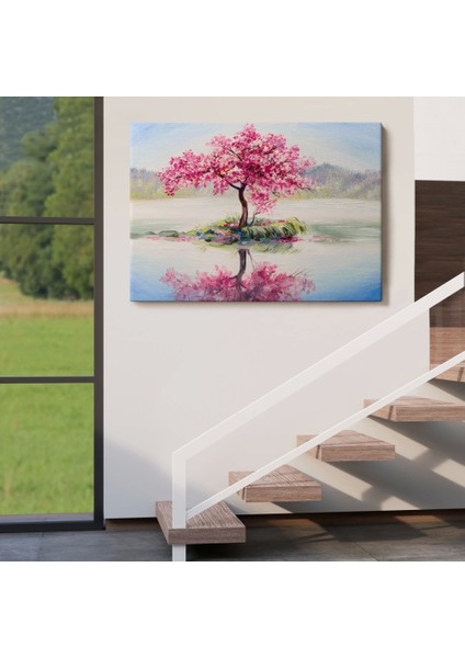 - Gölde Sakura Ağacı Yağlıboya Görünüm Kanvas Duvar TABLOSU-3494 indirimleri