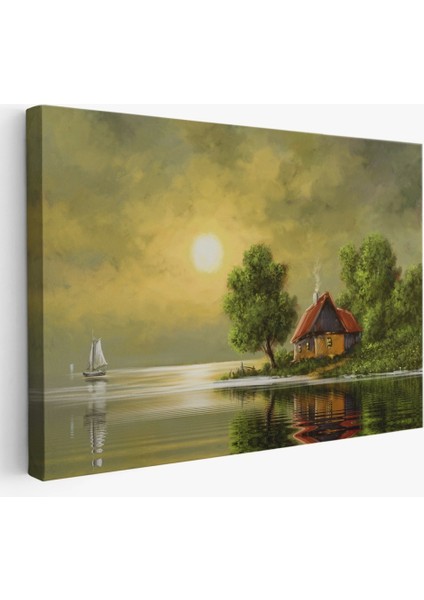 - Göl Kenarındaki Köy Evi Yağlıboya Görünüm Dekoratif Kanvas Duvar TABLOSU-3592 fiyatları