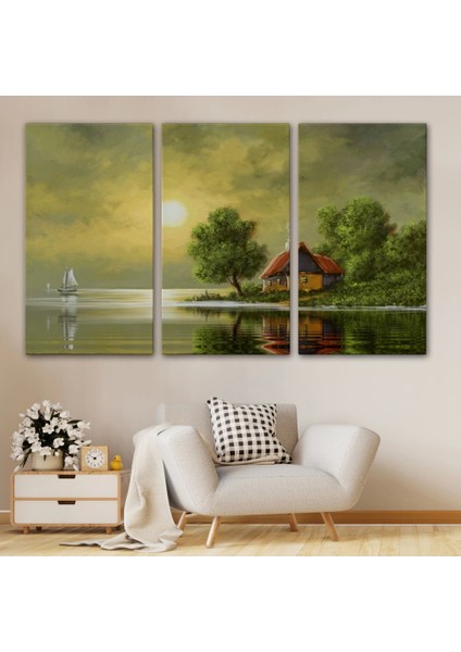 - Göl Kenarındaki Köy Evi Yağlıboya Görünüm Dekoratif Kanvas Duvar TABLOSU-3592 modelleri