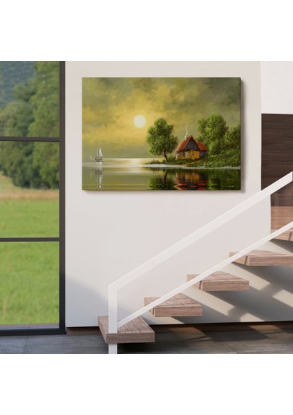 - Göl Kenarındaki Köy Evi Yağlıboya Görünüm Dekoratif Kanvas Duvar TABLOSU-3592 indirimleri