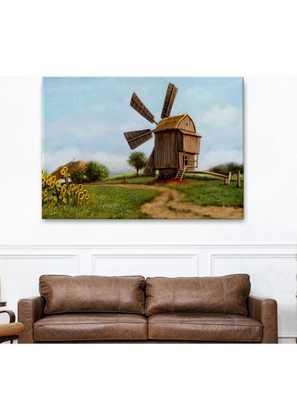 - Eski Yel Değirmeni Yağlıboya Görünüm Dekoratif Kanvas Duvar TABLOSU-3746