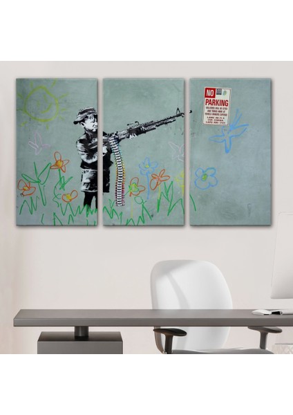 - Bansky'nin Makineli Tüfekli Çocuk Isimli Eseri Kanvas Tablo, No PARKING-5008