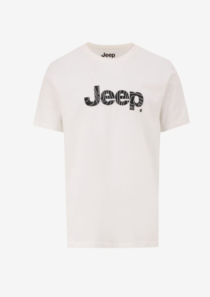 Bisiklet Yaka Baskılı Kırık Beyaz Erkek T-Shirt J5SM-TST7388