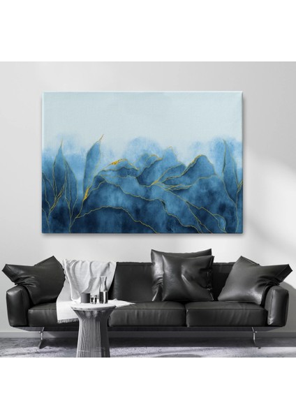 - Altın Damarlı Soyut Mavi Mermer Taş Dokulu Kanvas TABLO-5042