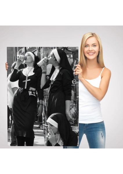 - Asi Rahibeler Kanvas Tablo, Içme ve Sigara Parodisi, Siyah Beyaz Sokak SANATI-5215 modelleri