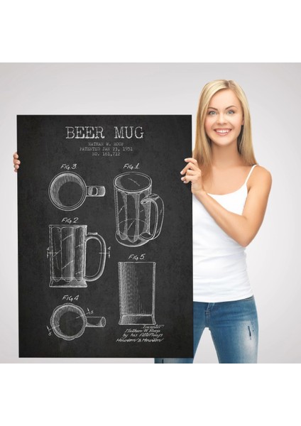 - 1951 Tarihli Bira Bardağı Patent Çizimi Dekoratif Kanvas Duvar TABLOSU-5213 modelleri