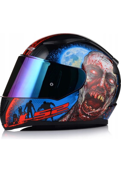 Rapıd 2 Zombıe Kapalı Motosiklet Kaskı Gökkuşağı Camlı