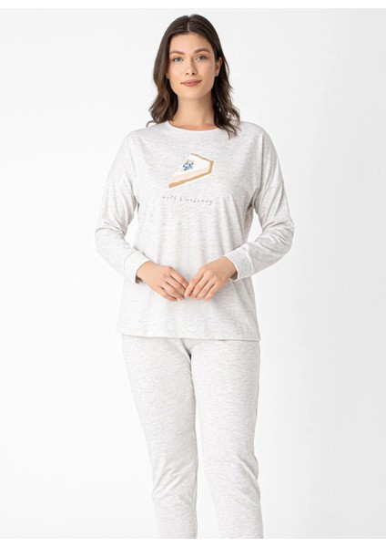 Yuvarlak Yaka Gri Kadın Pijama Takımı 9541 fiyatları