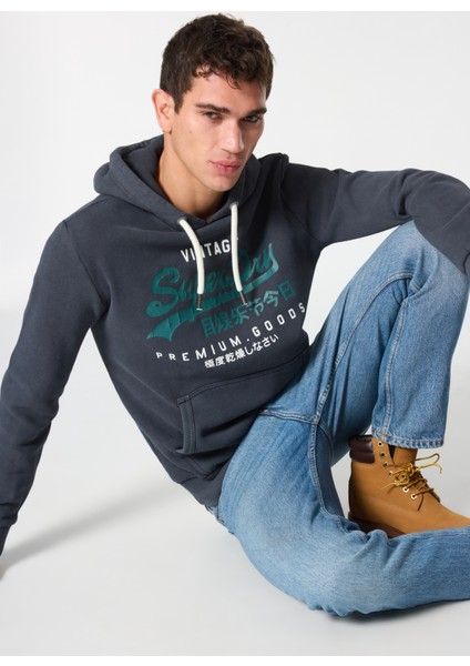 Kapüşon Yaka Siyah Erkek Sweatshırt M2013687A12A_DUO Vıntage Logo Hoodı modelleri