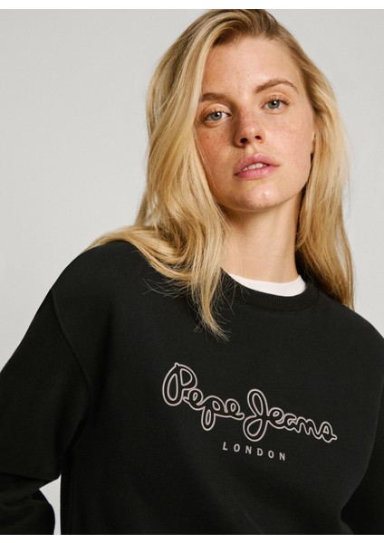 Yuvarlak Yaka Baskılı Siyah Kadın Sweatshırt PL581460 fiyatları