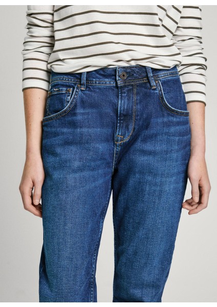 Yüksek Bel Dar Paça Standart Lacivert Kadın Denim Pantolon PL204176VR6R