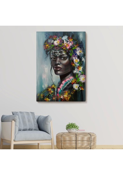 - Çiçek Taçlı Afrikalı Kadın Kanvas TABLO-5979