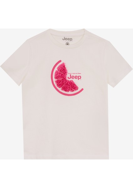 Baskılı Ekru Kız Çocuk T-Shirt J5SG-TST7509