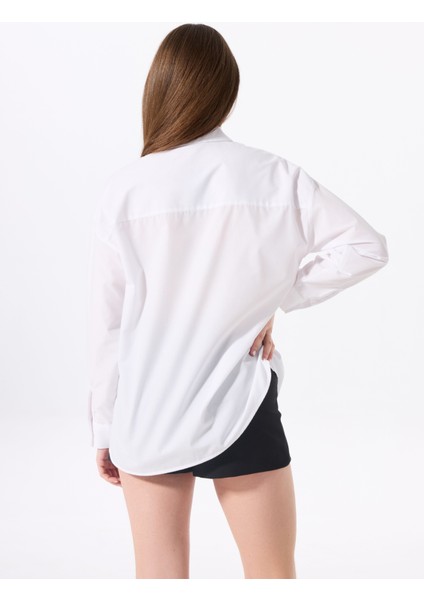 Loose Fit Gömlek Yaka Taşlı Beyaz Kadın Gömlek F5SL-GML0409 indirimleri