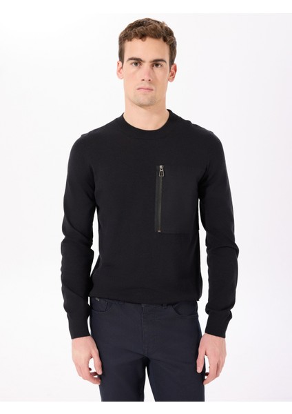 Gmg Fırenze Bisiklet Yaka Slim Fit Siyah Erkek Kazak ZR24MFW04054