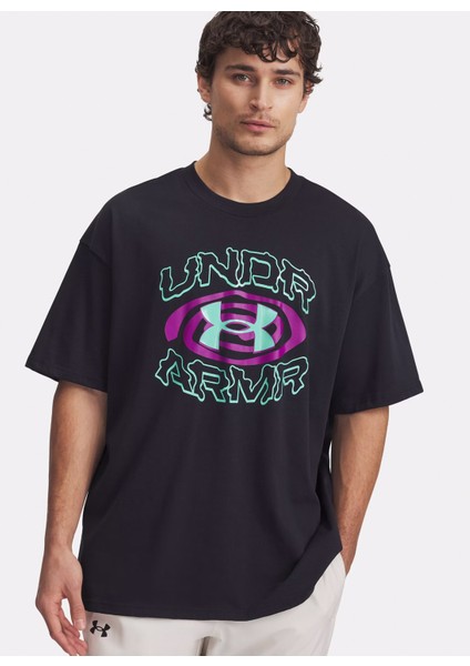 1390190-001 Ua M Hwt Hoops Hoopnoti Siyah Yuvarlak Yaka Loose Fit Baskılı Erkek T-Shirt