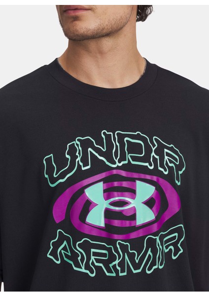1390190-001 Ua M Hwt Hoops Hoopnoti Siyah Yuvarlak Yaka Loose Fit Baskılı Erkek T-Shirt
