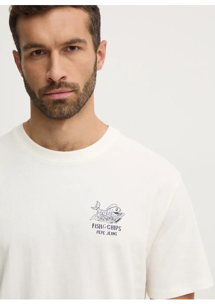 Bisiklet Yaka Kırık Beyaz Erkek T-Shirt PM509624-803 Suan Tee modelleri