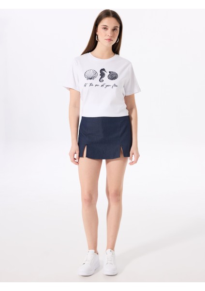 Bisiklet Yaka Nakışlı Kırık Beyaz Kadın T-Shirt F5SL-TST0252 fiyatları