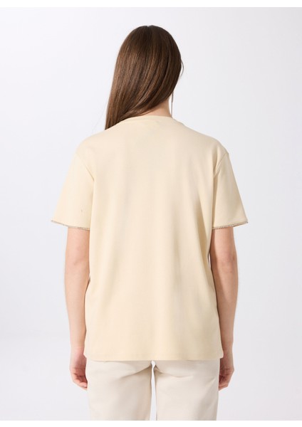 Bej Kadın Relaxed Taşlı T-Shirt FC5SL-TST0217 indirimleri