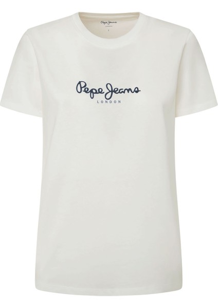 Bisiklet Yaka Baskılı Beyaz Kadın T-Shirt PL505951