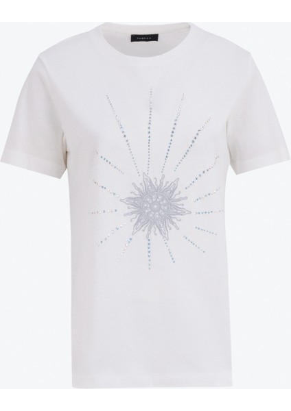Beyaz Kadın Relaxed Nakışlı T-Shirt FC5SL-TST0117