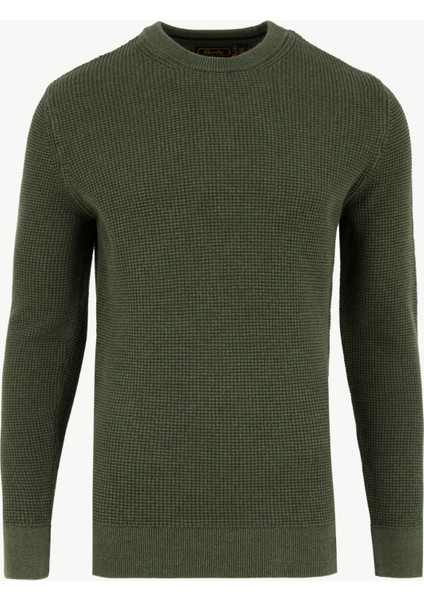 Düz Yaka Normal Düz Yeşil Erkek Kazak M6110657A1GN_TEXTURED Crew Knıt Jum