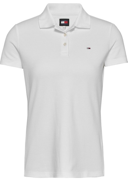 Polo Yaka Beyaz Kadın T-Shirt DW0DW20160YBL