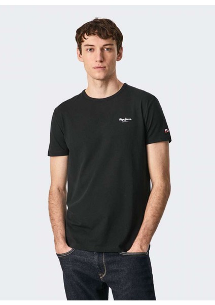 Bisiklet Yaka Siyah Erkek T-Shirt PM508212-999 Orıgınal Basıc 3 N