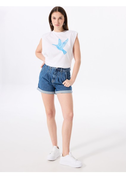 Indigo Kadın Basic Yıkamalı Denim Şort F5SL-SHT0350