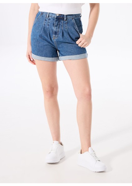 Indigo Kadın Basic Yıkamalı Denim Şort F5SL-SHT0350