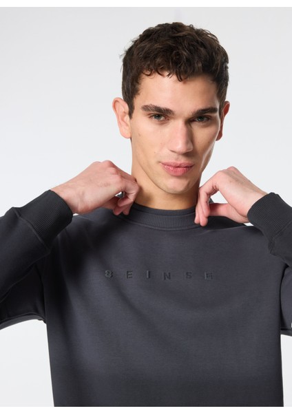 Bisiklet Yaka Siyah Erkek Sweatshırt FI2824SS