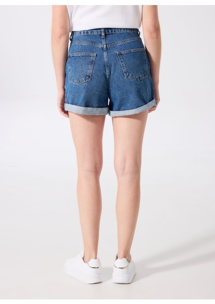 Indigo Kadın Basic Yıkamalı Denim Şort F5SL-SHT0350