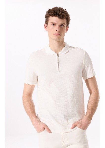 Kırık Beyaz Erkek Basic Polo T-Shirt F5SM-TST 2734