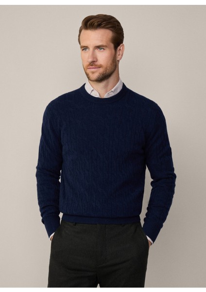 Bisiklet Yaka Slim Fit Koyu Lacivert Erkek Kazak HM703241 fiyatları