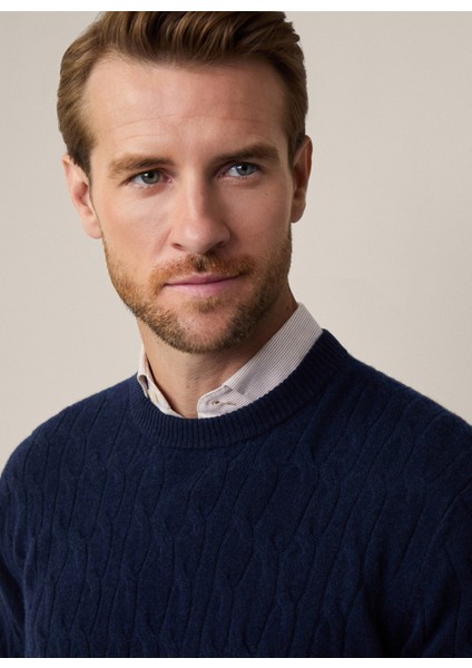 Bisiklet Yaka Slim Fit Koyu Lacivert Erkek Kazak HM703241 modelleri