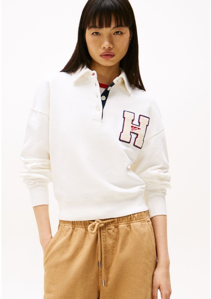 Polo Yaka Beyaz Kadın Sweatshırt DW0DW20537YAC fiyatları