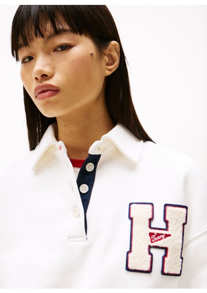 Polo Yaka Beyaz Kadın Sweatshırt DW0DW20537YAC modelleri