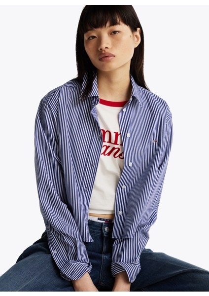 Normal Gömlek Yaka Mavi Kadın Gömlek DW0DW193540A7 fiyatları