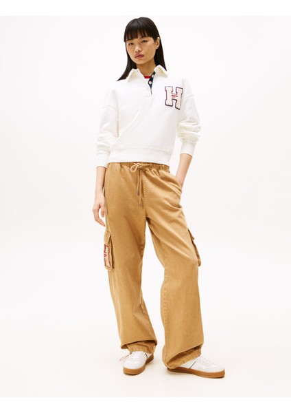 Polo Yaka Beyaz Kadın Sweatshırt DW0DW20537YAC