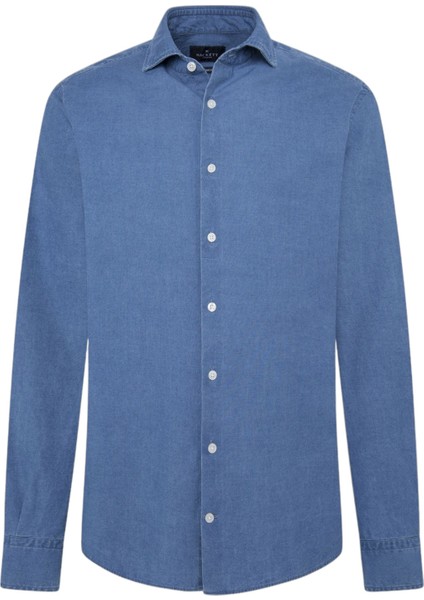 Slim Fit Gömlek Yaka Mavi Erkek Gömlek HM3010027