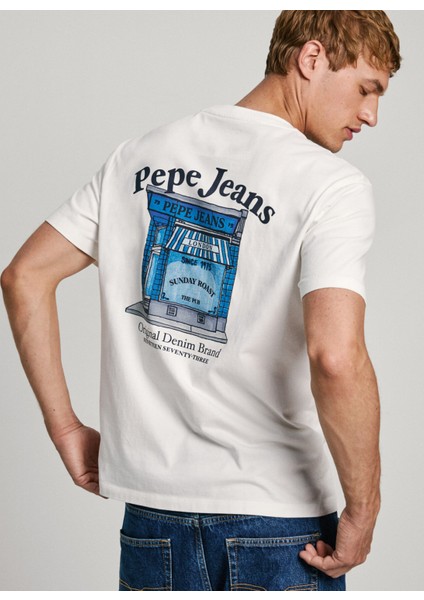 Bisiklet Yaka Kırık Beyaz Erkek T-Shirt PM509636-803 Somerton Tee fırsatları