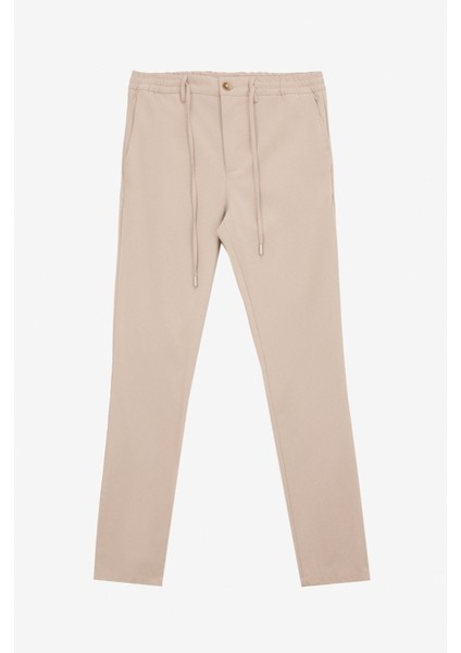 Bağlamalı Bel Normal Paça Slim Fit Bej Erkek Pantolon ACE001252274_BEJ