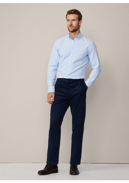 Slim Fit Gömlek Yaka Açık Mavi Erkek Gömlek HM309361