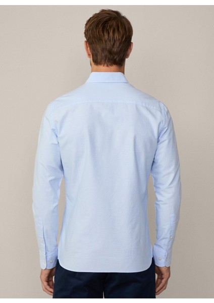 Slim Fit Gömlek Yaka Açık Mavi Erkek Gömlek HM309361 modelleri