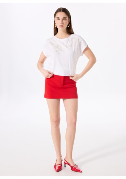 Kırık Beyaz Kadın Relaxed Varaklı T-Shirt FC5SL-TST0204 fiyatları