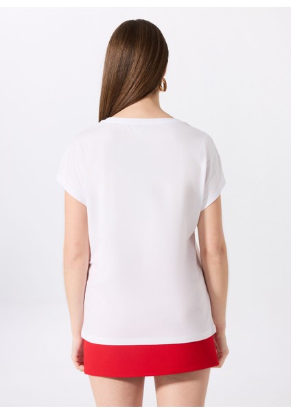 Kırık Beyaz Kadın Relaxed Varaklı T-Shirt FC5SL-TST0204 indirimleri