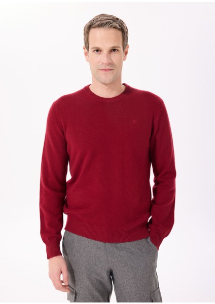 Bisiklet Yaka Slim Fit Bordo Erkek Kazak HM703237